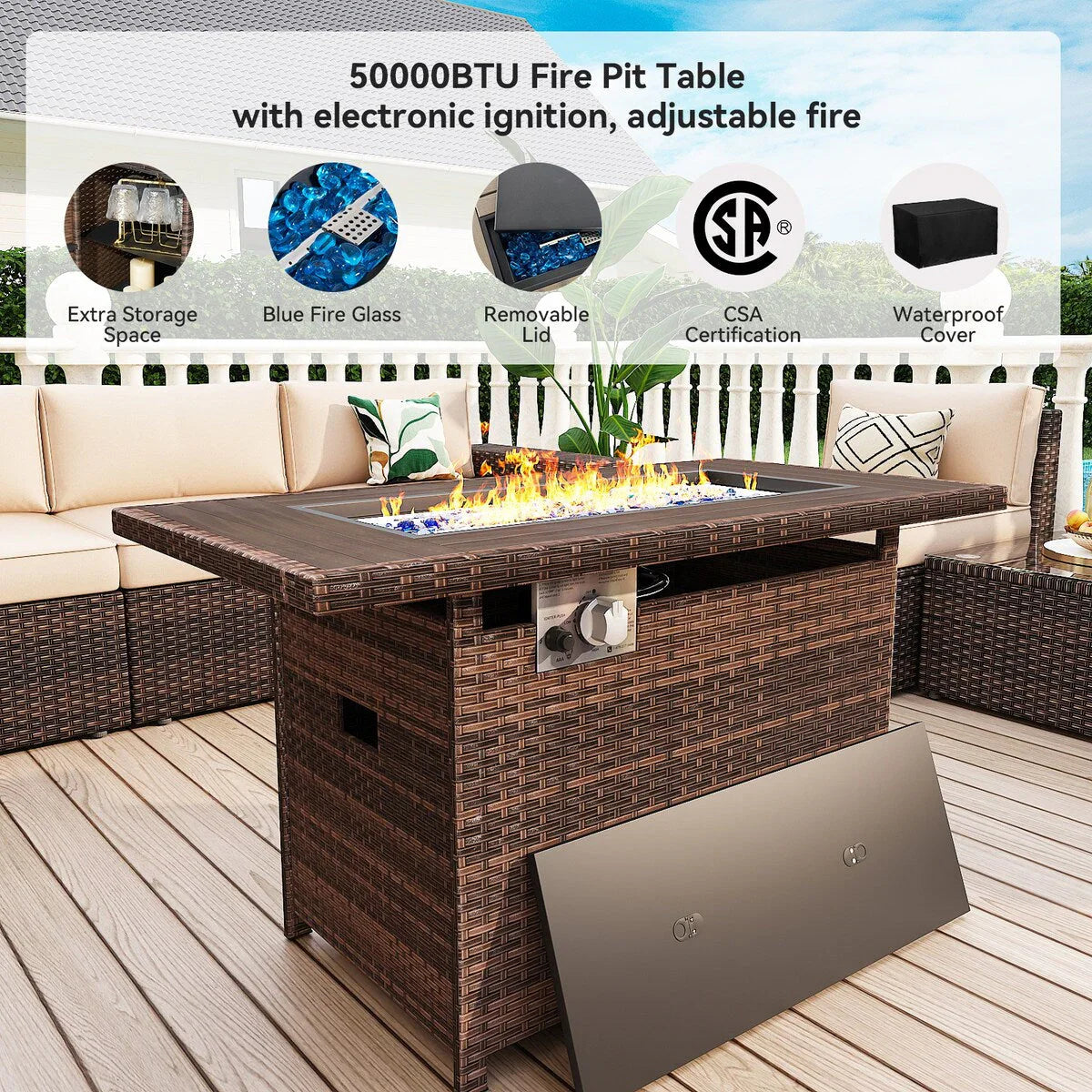 13 Pieces Patio Furniture Set with 44Fire Pit Table – Image 32
