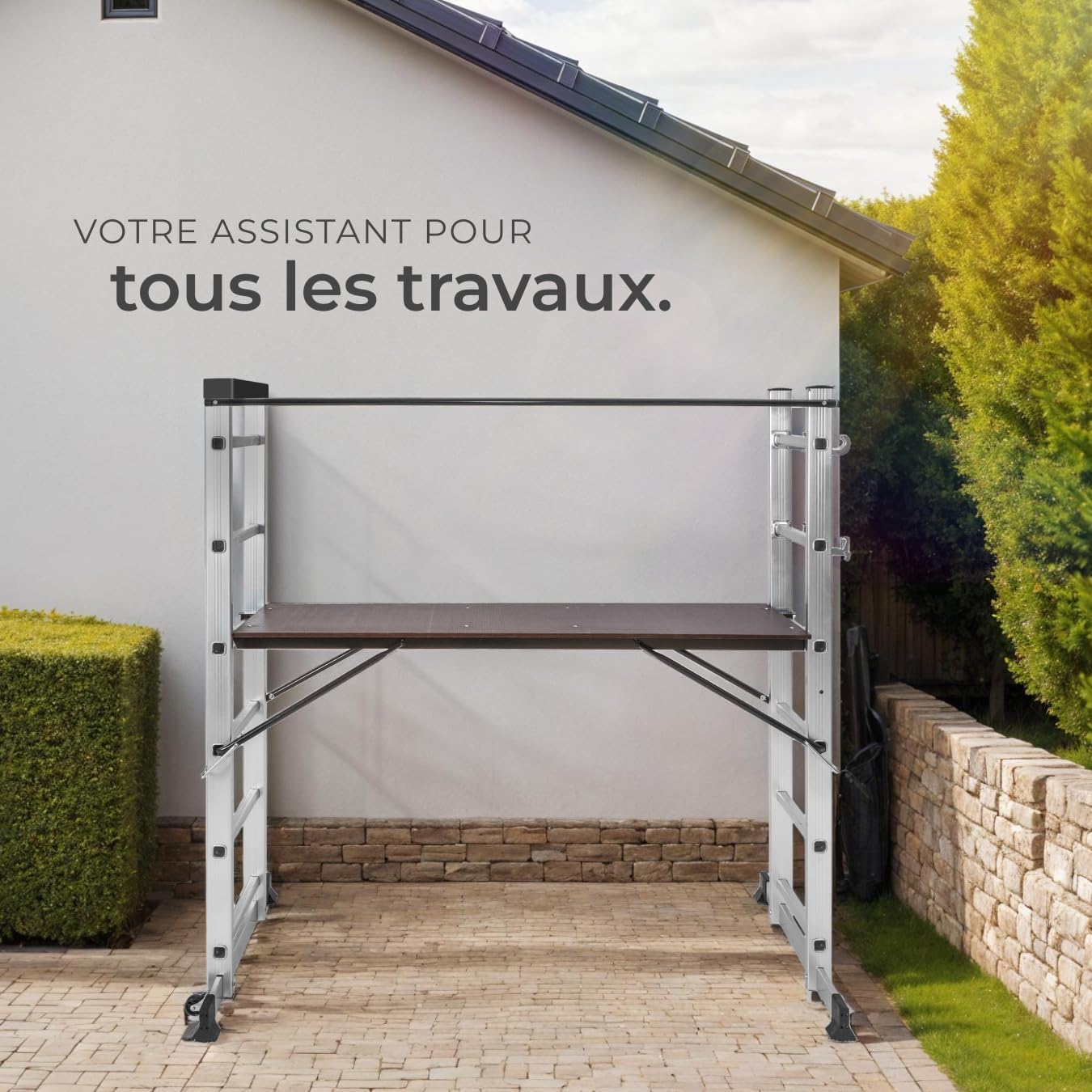 tectake® Échelle Multifonction 3 en 1 Échafaudage Roulant en Acier Plateforme de Travail Antidérapante Échelle Téléscopique Échelle Pliante Escabeau Pliant Bricolage Peinture Toiture – Image 7