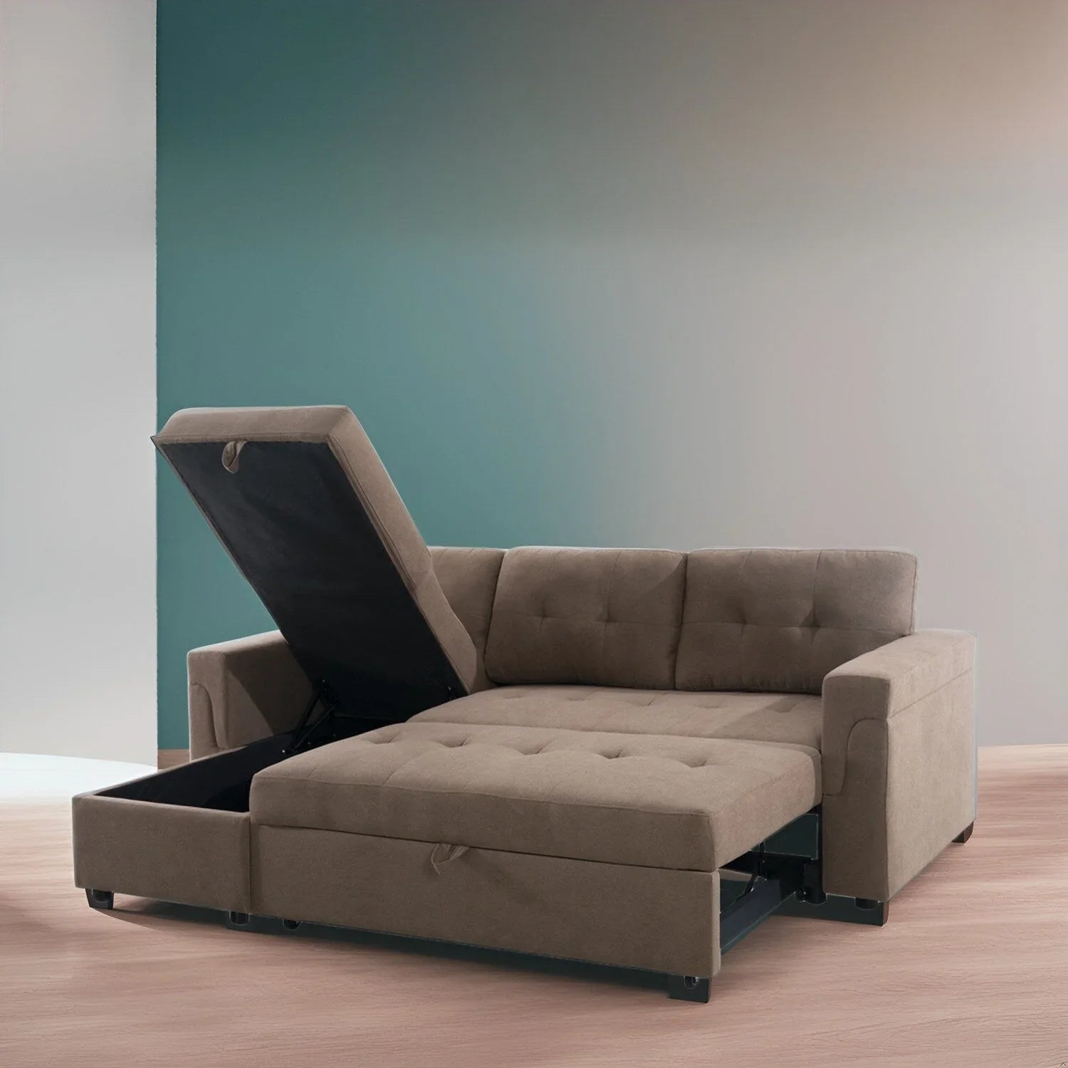 Convertible Reversible Sectional Sofa with Pull-Out Sleeper Bed, Hidden Storage Chaise, and Durable Legs – Image 122