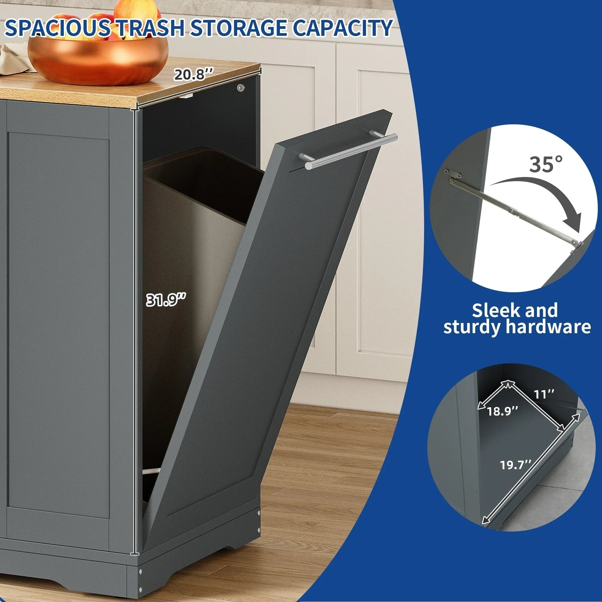 Moasis 53-inch Rolling Kitchen Island Storage Cabinet Portable Mobile Kitchen Cart – Image 15