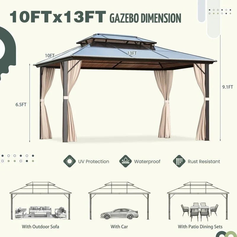 EROMMY Hardtop Gazebo,Outdoor Pergola with Double Roof & Netting & Curtains,Heavy Duty Canopy for Patio, Backyard, Pool party – Image 89