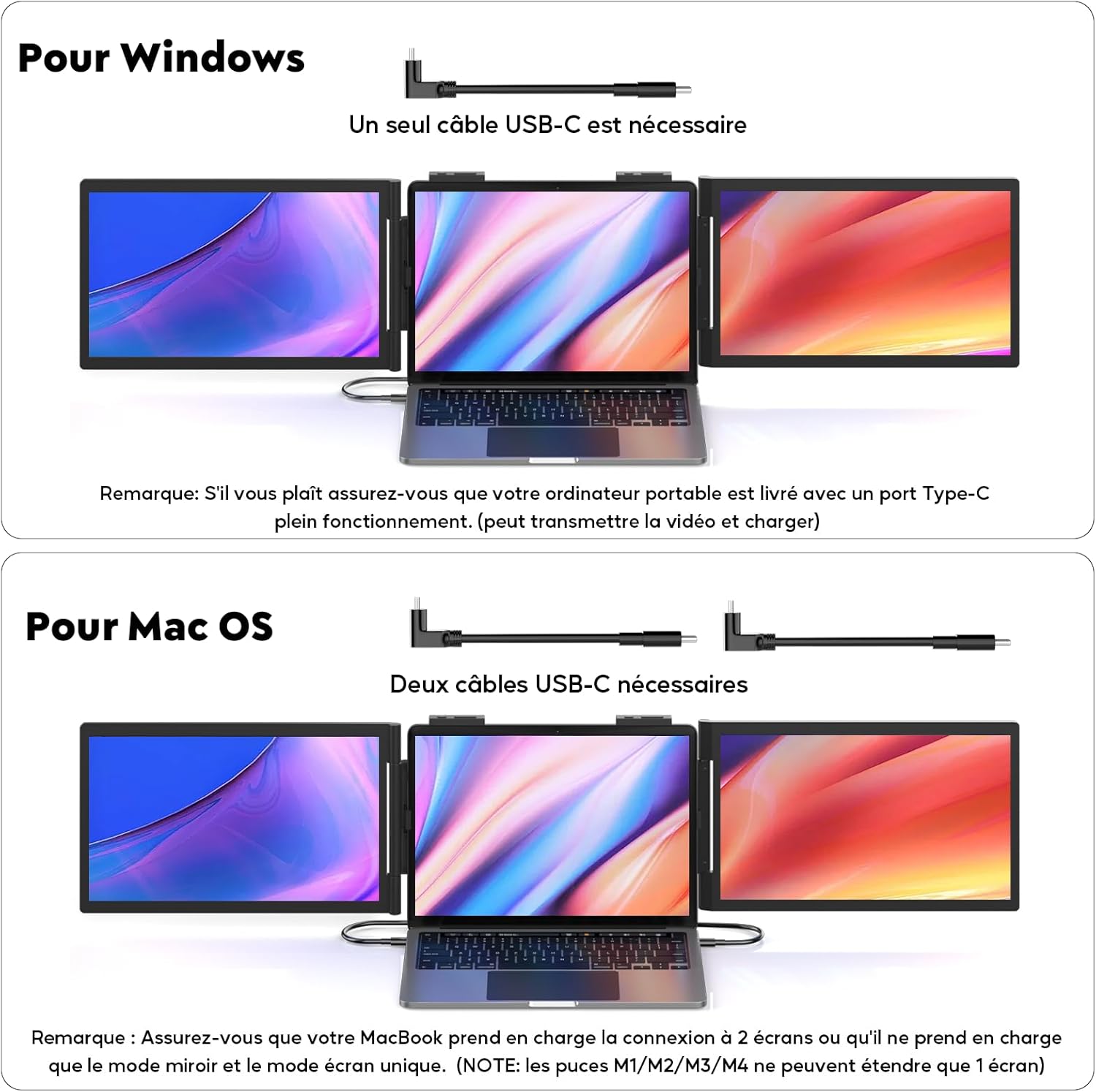 Moniteur pour Ordinateur Portable 14 FHD 1080P IPS, Triple Écran Portatif USB C, Extension Écran pour Ordinateur Portable 14-16 Compatible avec Mac, Windows, Chrome, Switch, PS45 – Image 5