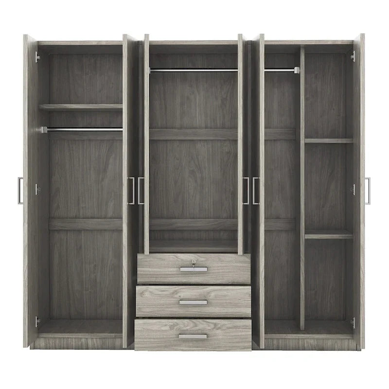 6-Doors Wooden Wardrobe Storage with 3 Big Drawers for Bedroom – Image 18