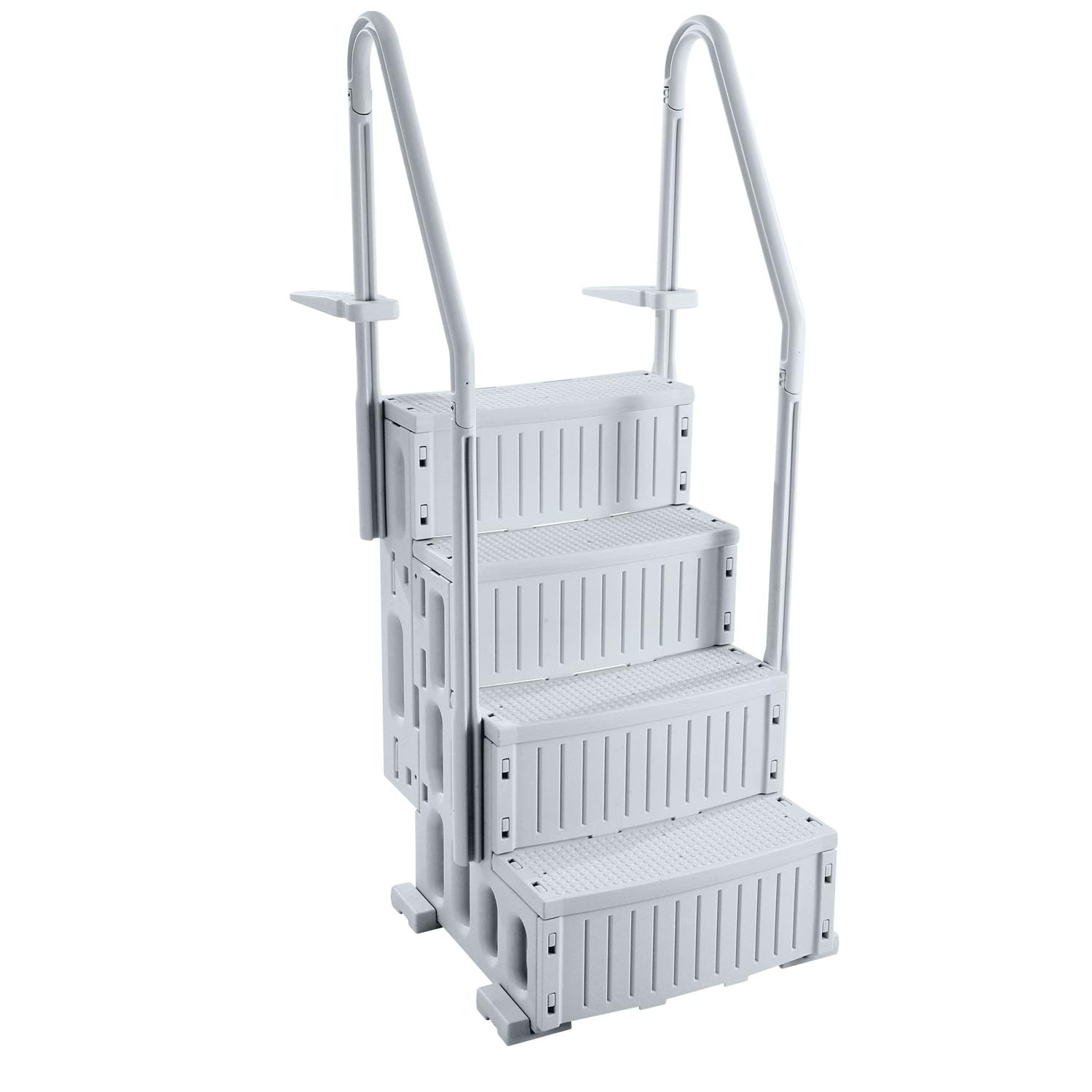 VEVOR Escalier de Piscine en Plastique avec 2 Rampes, 4 Marches Antidérapantes, Capacité de Charge 181,4 kg, pour Piscines Creusées 122-137 cm, Terrasse, Jardin, Maison, Intérieur, Extérieur, Gris – Image 9