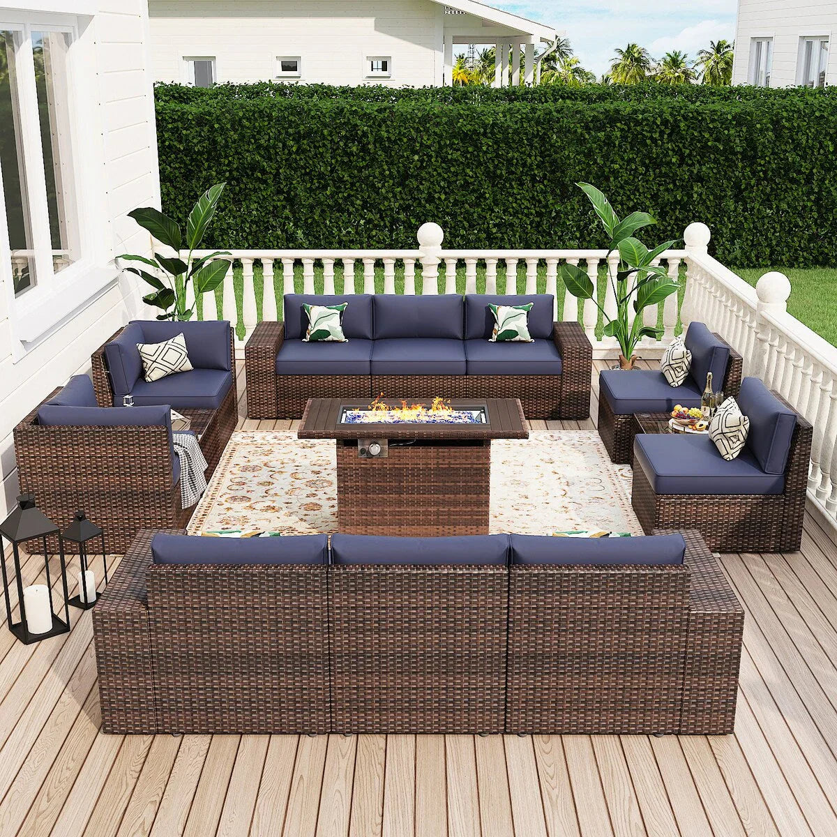 13 Pieces Patio Furniture Set with 44Fire Pit Table – Image 13