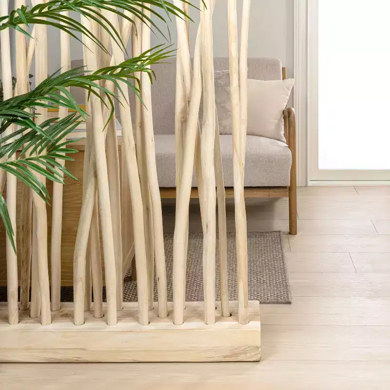 JONATHAN Y Tranquil 39W x 68H Coastal Bohemian Handcrafted Teak Branch Single Panel Room Divider – Image 8