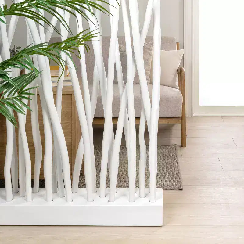 JONATHAN Y Tranquil 39W x 68H Coastal Bohemian Handcrafted Teak Branch Single Panel Room Divider – Image 16