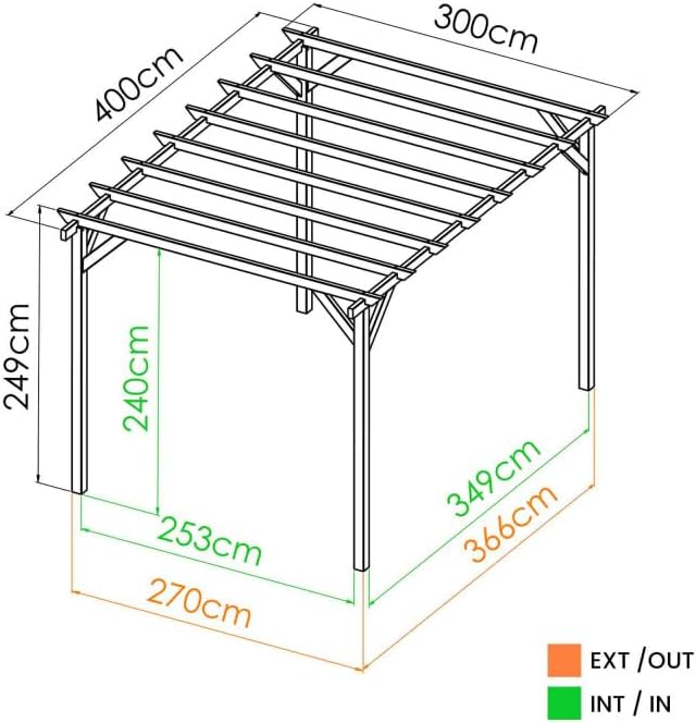 Tonnelle en Bois Magdalie 4x3 m - Pin sylvestre traité Autoclave, Structure Solide 4 poteaux 9x9 cm - Idéale terrasse, Jardin et Espace ombragé – Image 5