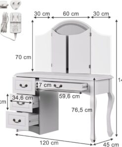 Alternative view of Vicco Coiffeuse Belle, Blanc, 120cm avec éclairage LED à intensité Variable