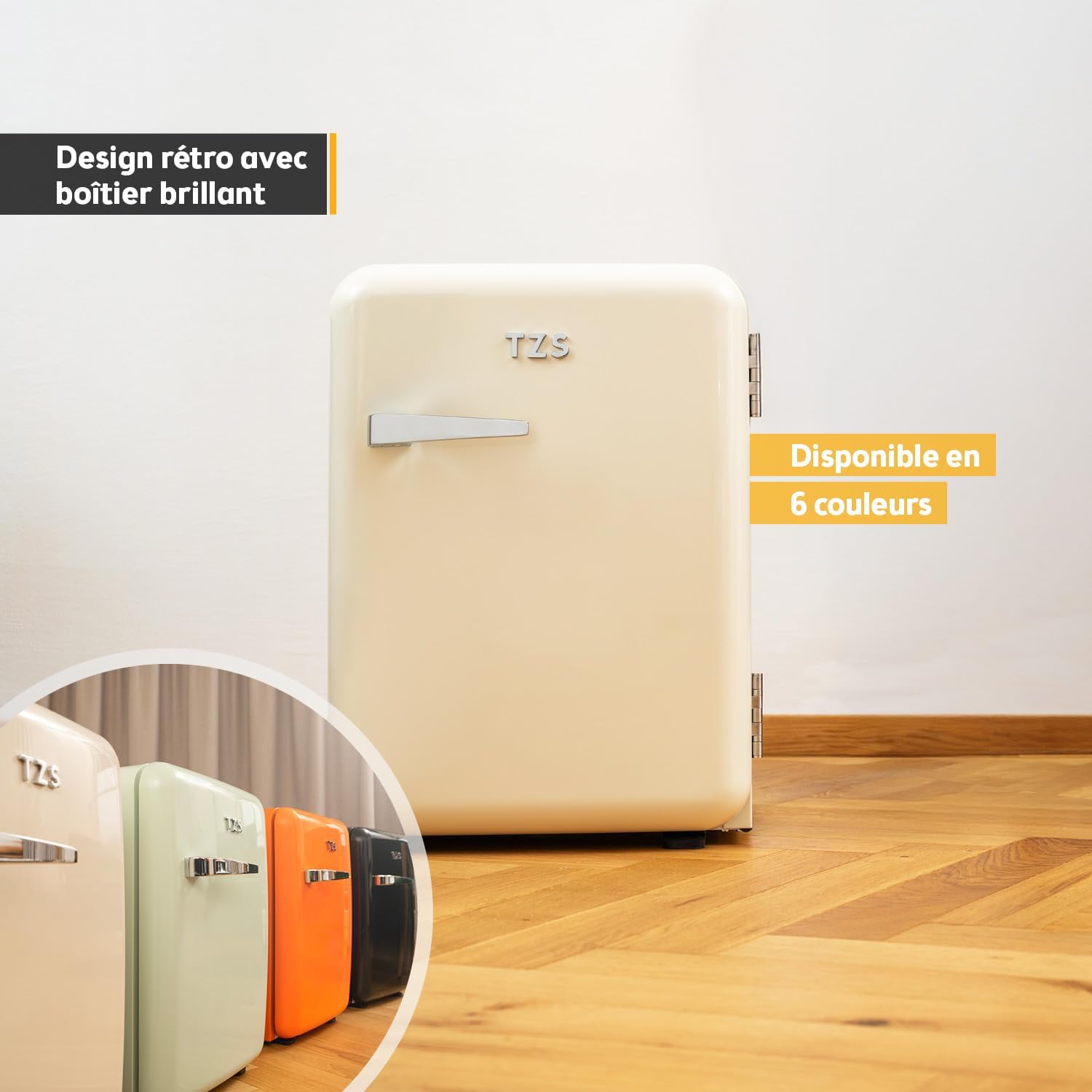 TZS First Austria - Mini Réfrigérateur Rétro 40L silencieux - Petit Minifrigo design vintage avec lumière intérieure et 2 compartiments de porte - Minibar pour camping, bureau, chambre & hôtel - Crème – Image 6