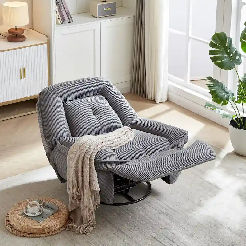 Corduroy Swivel Glider Recliner, Footrest for Living Room – Image 25