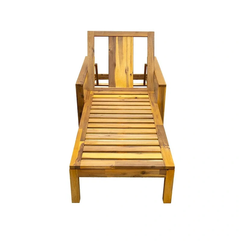 Wood Adjustable Backrest Outdoor Lounge Chair, Suitable for Gardens, Terraces and Poolside Areas – Image 5