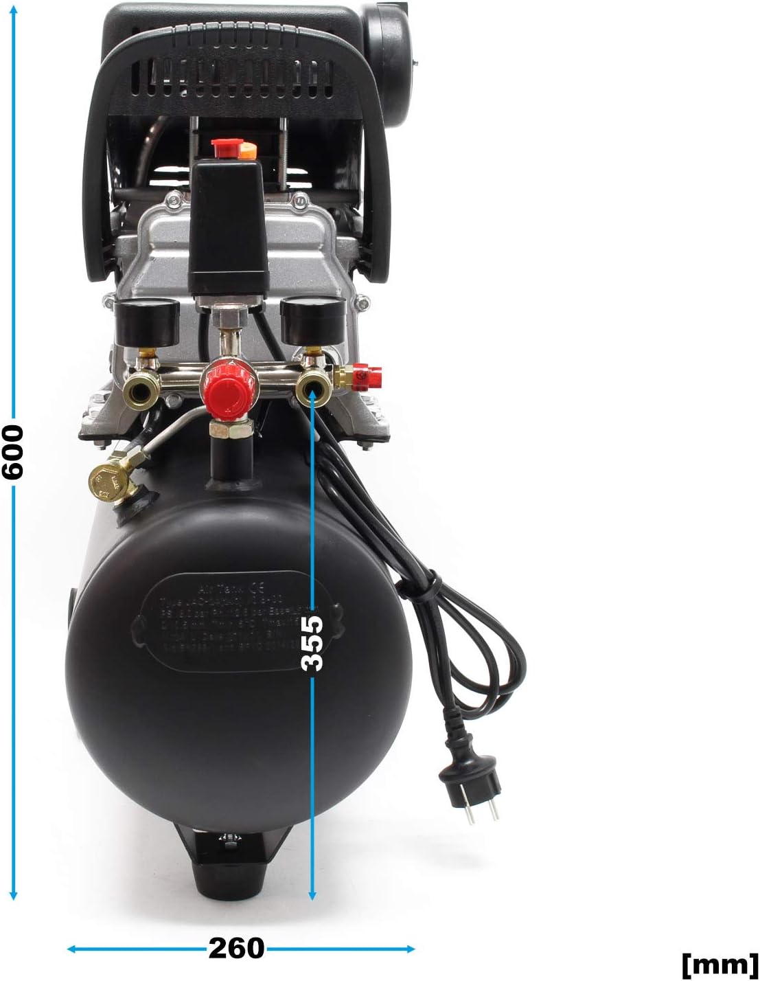 Wiltec Kit Compresseur d'air avec Réservoir de 24 l – 540 x 260 x 600 mm – 1100 W 1,5 CV – 206 l/min – Outil d’atelier Mobile avec Roues et Poignée – Avec 13 accessoires – Image 5