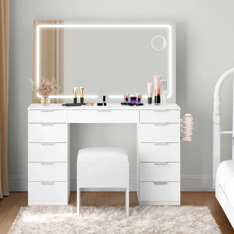 Moasis 46 Vanity With Built-in Socket With Illuminated Mirror and Hair Dryer Rack - 55.8 H X 46 W X 11.7 D