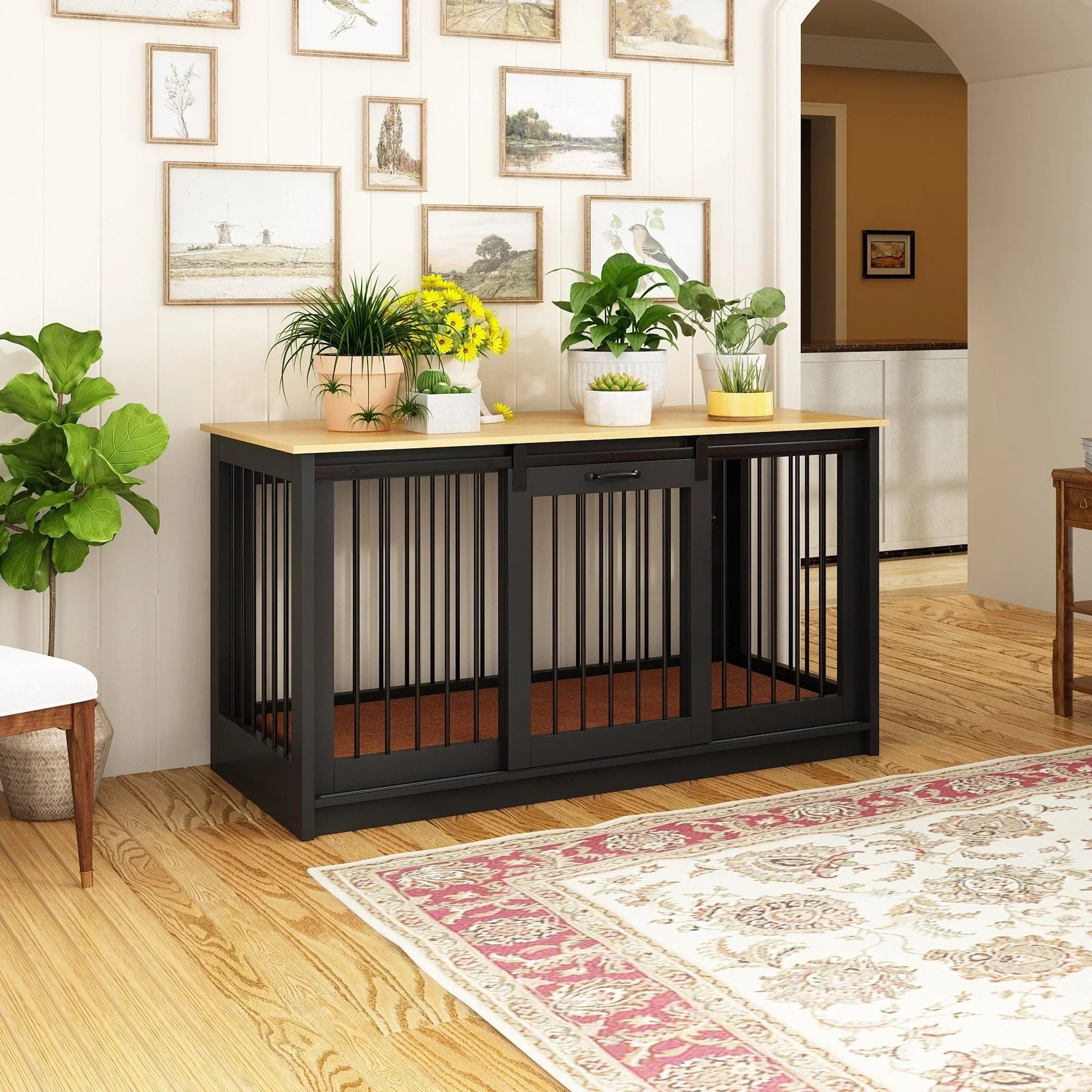 Pet Residence with Iron Tube Reinforcement Stylish & Sturdy Dog Crate – Image 12