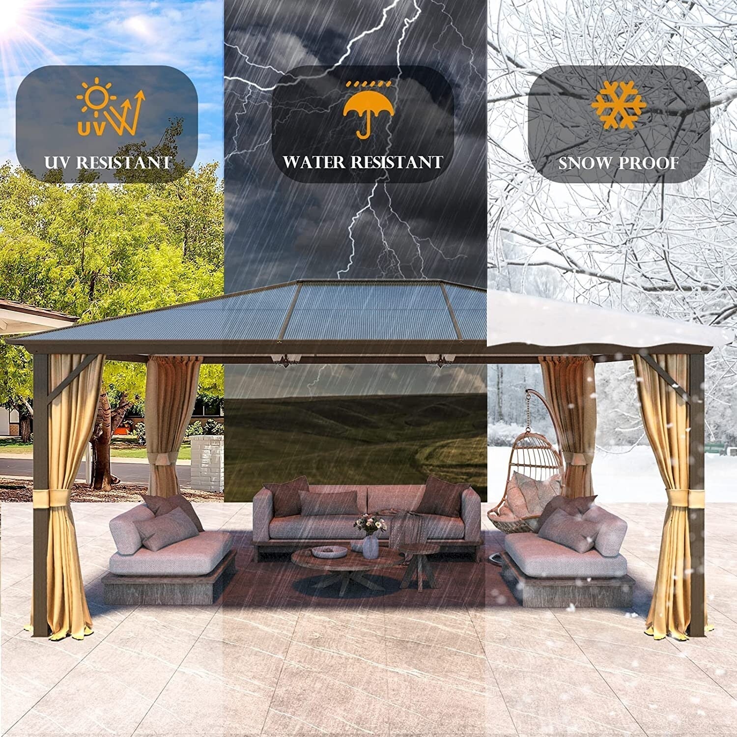 EROMMY Hardtop Gazebo,Outdoor Pergola with Double Roof & Netting & Curtains,Heavy Duty Canopy for Patio, Backyard, Pool party – Image 39