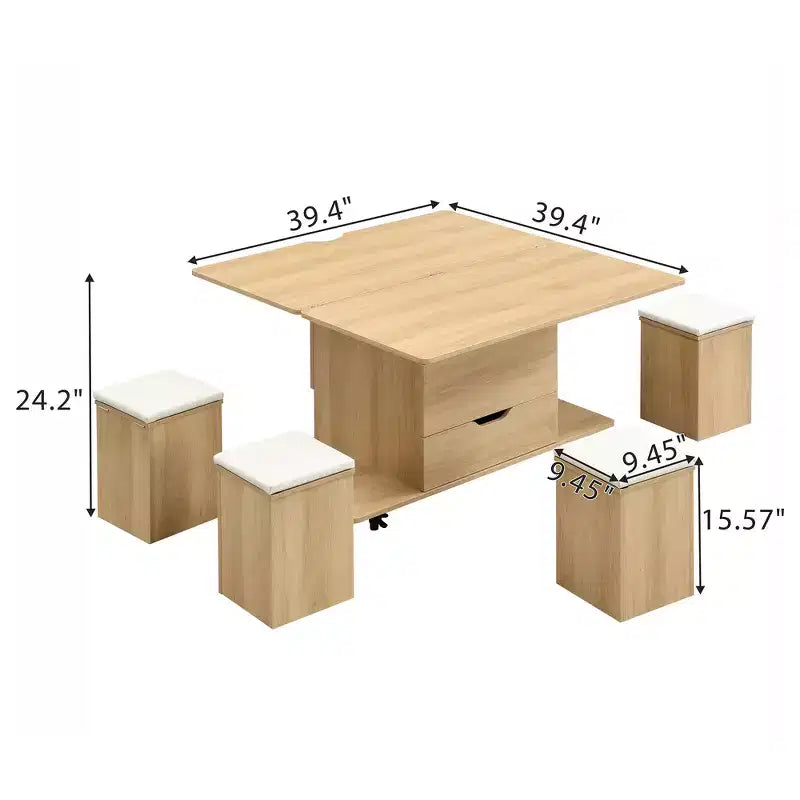 Zeus & Ruta Multi-Function Modern Lift-Top Coffee Table with Hidden Storage, 4 Stools and Casters, Perfect for Modern Living Spaces – Image 23