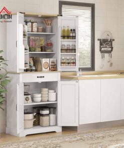 Alternative view of HOMCOM Armoire de Cuisine Buffet Cuisine vaisselier Meuble de Rangement avec 4 Portes, 6 étagères à Porte,1 tiroir et étagères réglables, 76,5 x 40 x 181 cm, Blanc