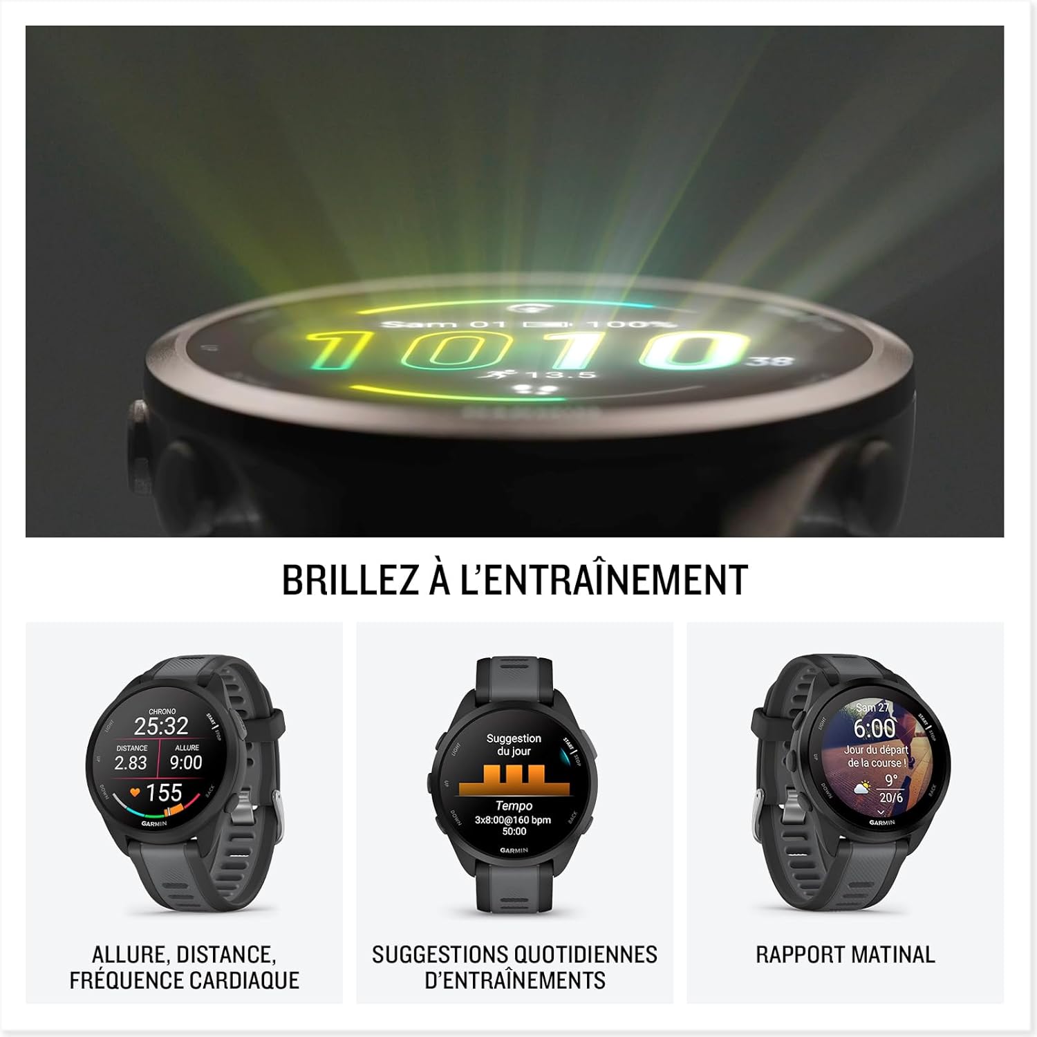 Garmin Forerunner 165 - Montre GPS connectée de Running avec écran AMOLED – Noir/Gris - Boîtier 43 mm – Image 2