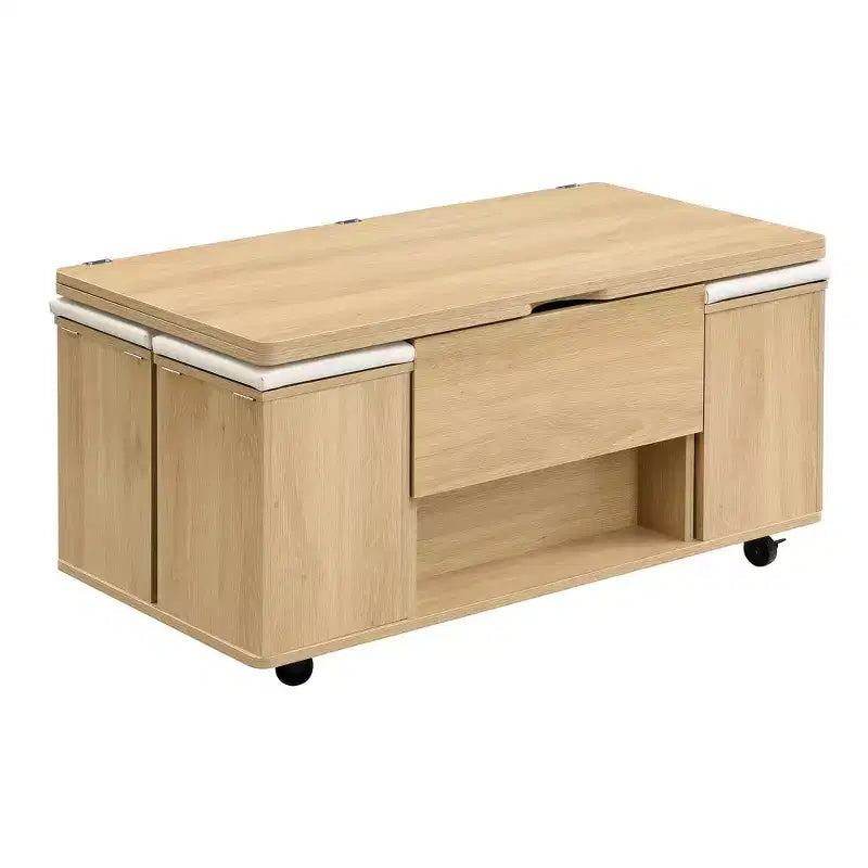 Zeus & Ruta Multi-Function Modern Lift-Top Coffee Table with Hidden Storage, 4 Stools and Casters, Perfect for Modern Living Spaces – Image 29