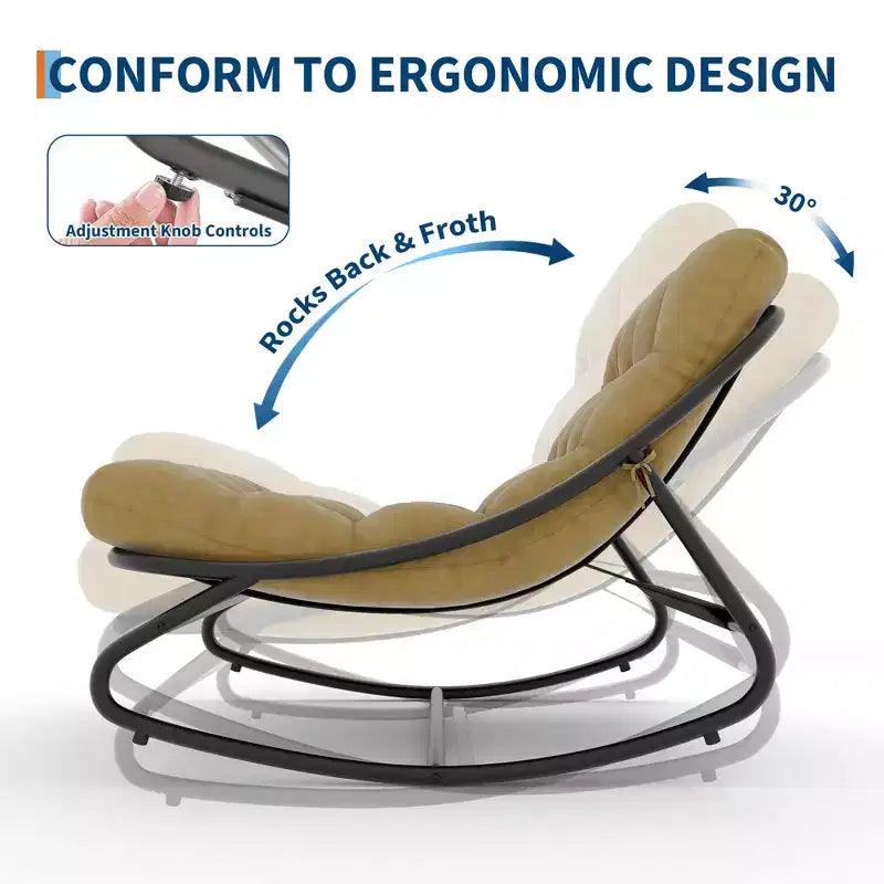 Oversized Rocking Chair, Heavy Duty Metal Frame, 400 LBS Capacity, Comfortable Lounge Rocker, for Porch, Garden, Living Room – Image 6