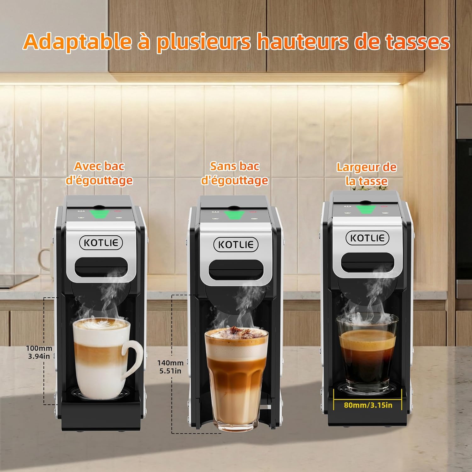 Machine à café à capsules multifonction 5 en 1 pour Nespresso Original/pour Dolce Gusto/A MODO MIO/ESE (44 mm) et café pré-moulu, 7 réglages de débit d'eau (ST-550) – Image 6