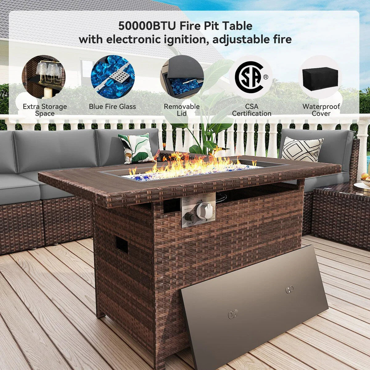 13 Pieces Patio Furniture Set with 44Fire Pit Table – Image 22
