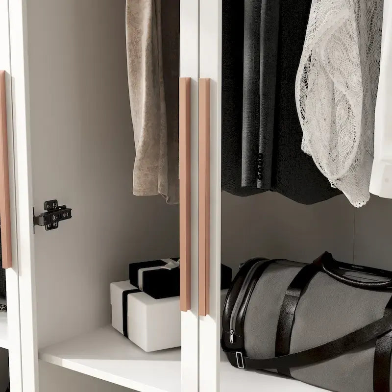 47.2 Wide Armoire LED Light All Glass Door Closet Cabinet Wardrobe – Image 5