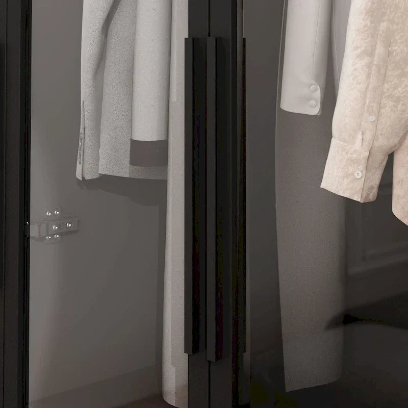 47.2 Wide Armoire LED Light All Glass Door Closet Cabinet Wardrobe – Image 25