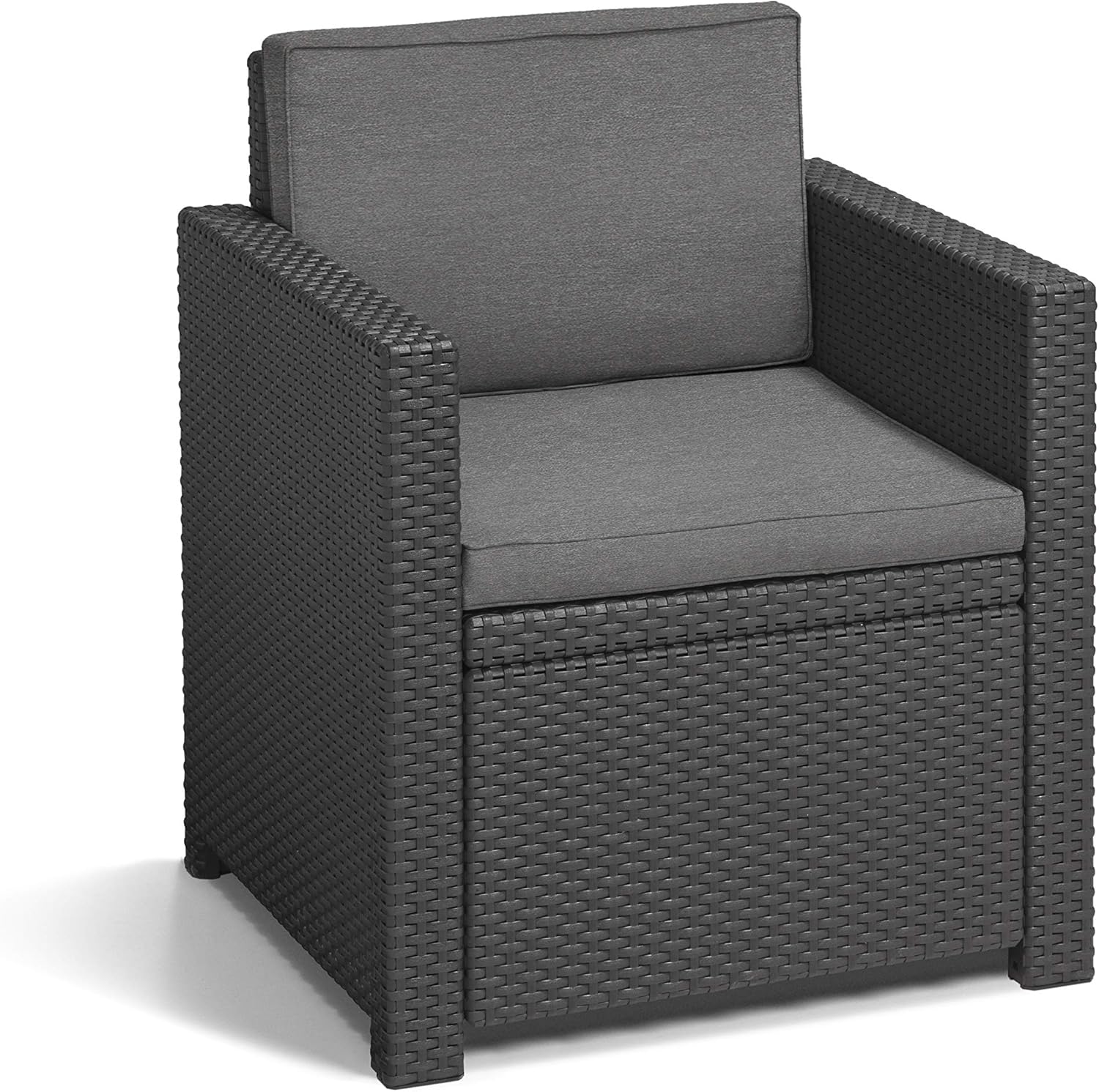 Allibert by Keter Monaco Salon de Jardin 4 pièces, Graphite/Gris, avec Coussins d'assise et de Dossier, en Plastique, Aspect rotin Plat – Image 3