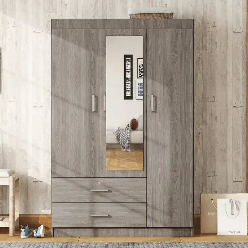 3-Door Mirror Wardrobe with Shelves and 2 Drawers – Image 10