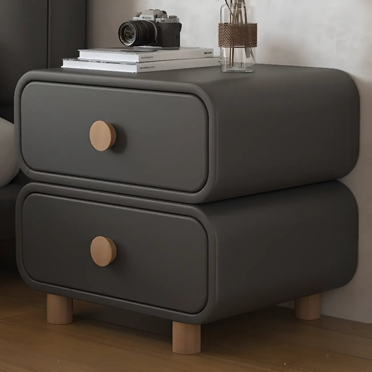Pleather Scandinavian Nightstand With Faux Leather Finish – Image 9
