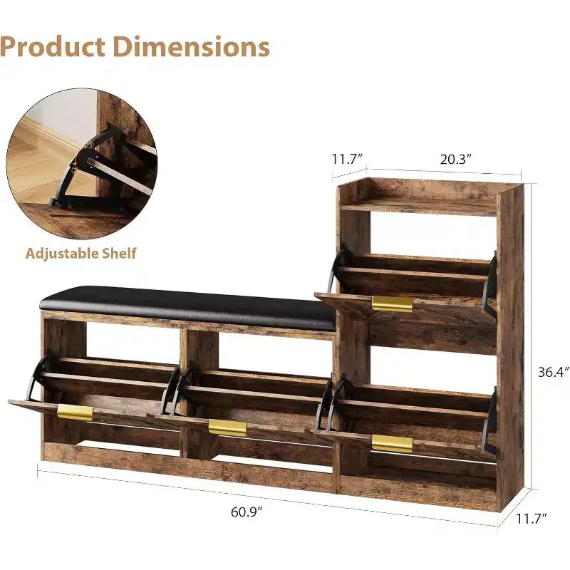 Shoe Storage Cabinet with Bench & 4 Flip Drawers - Narrow Entryway Organizer for 35-40 Pairs – Image 18