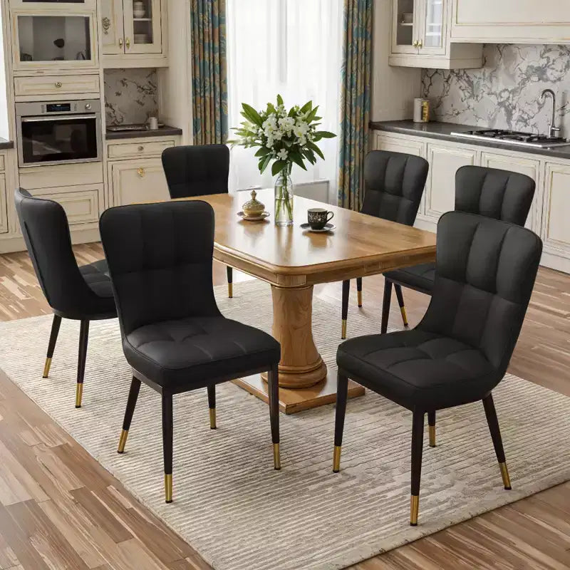 Bekrvio Dining Room Chairs Set of 6, Modern Upholstered Faux Leather Seat with High Back, Metal Legs, Armless Kitchen Chairs for Living Dinning Room – Image 18