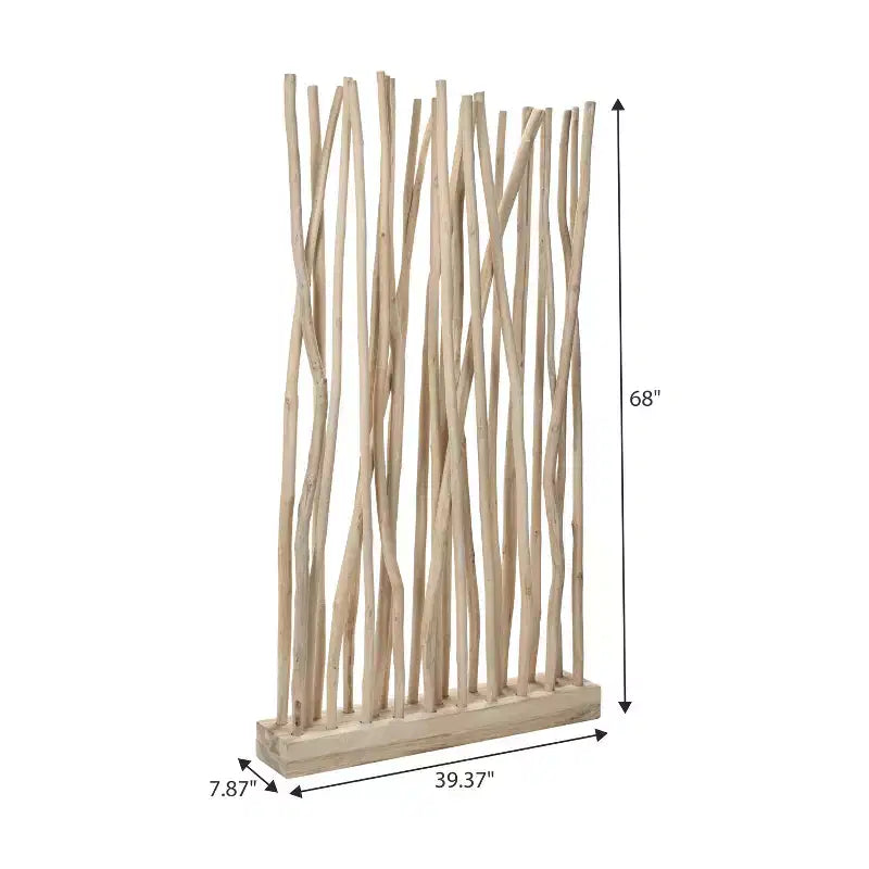 JONATHAN Y Tranquil 39W x 68H Coastal Bohemian Handcrafted Teak Branch Single Panel Room Divider – Image 5