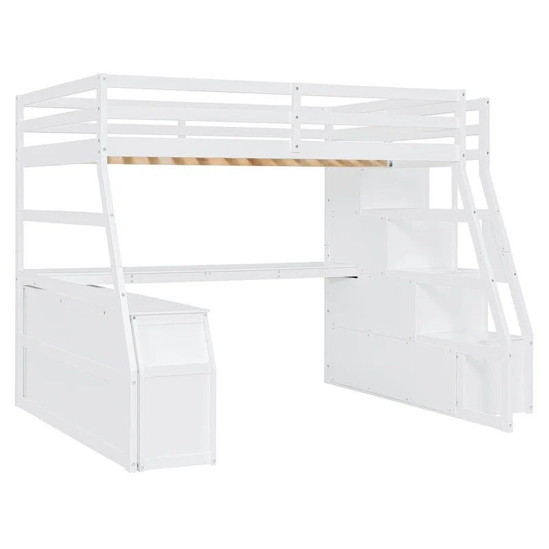 Full Pine Loft Bed with Desk and Storage – Image 2