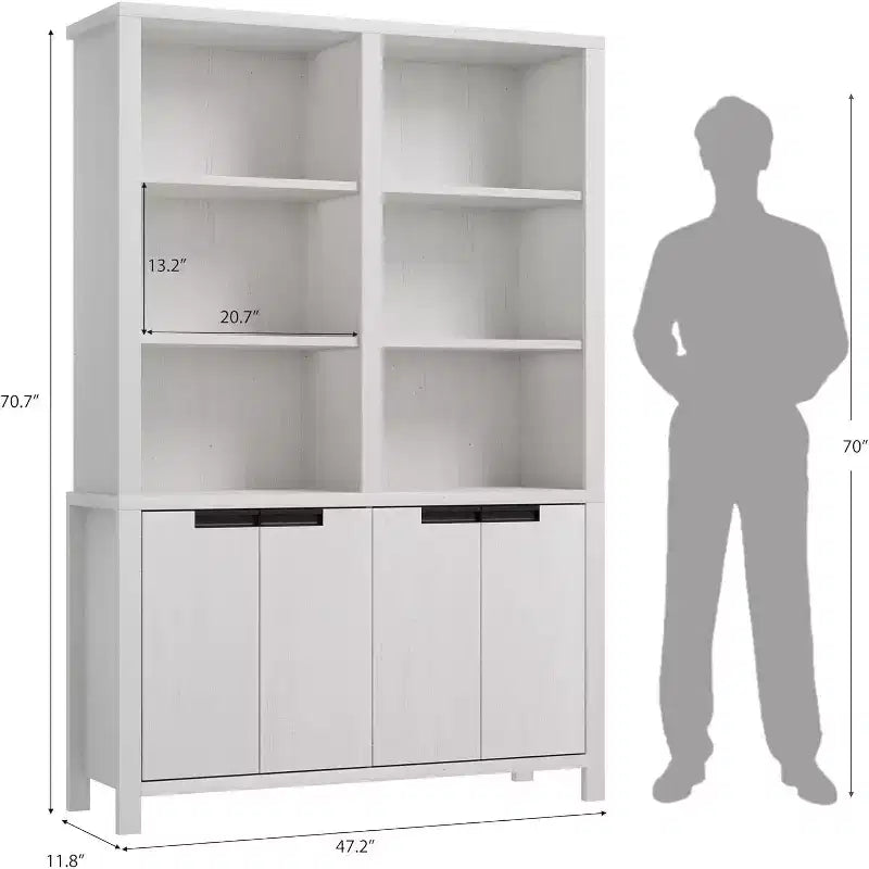 70.7Inch Tall Double Wide Bookshelf with Doors and Adjustable Shelves,5Tier Farmhouse Bookcase with Cabinet and Double Storage for Living Room,Office – Image 2