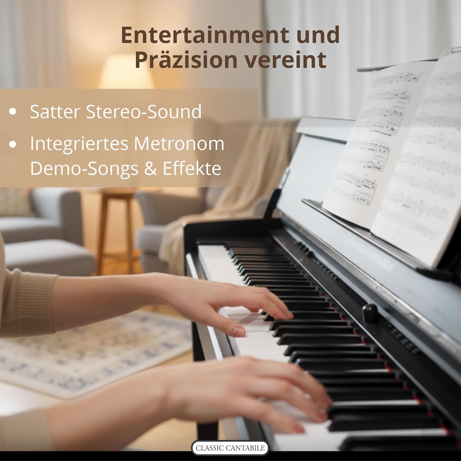 Classic Cantabile UP-1 SM Piano Droit Numérique - 88 Touches Clavier électronique à marteaux - Synthetiseur avec USB, MIDI, 40 voix, 256 polyphonie - Set avec Banc et Casque - Noir Mat – Image 5