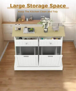 Alternative view of 20 Gallons Tilt Out Trash Cabinet, 2 Door Wood Garbage Recycling Cabinet with Drawer, Freestanding Pet Proof Trash Bin for Kitchen Living Room