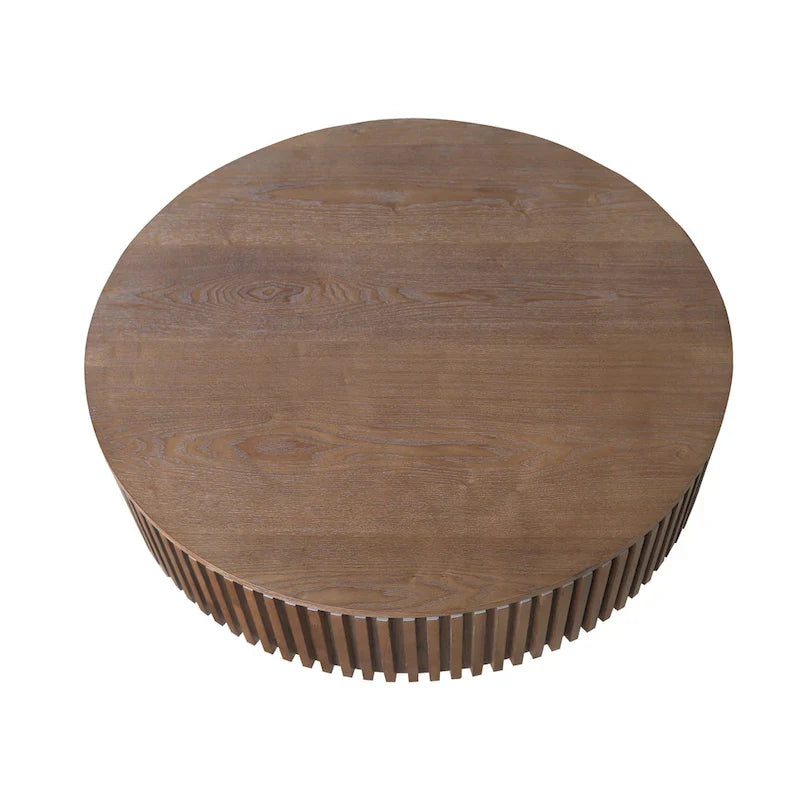 Modern Solid Wood Veneered Round Coffee Tea Table with Storage – Image 7