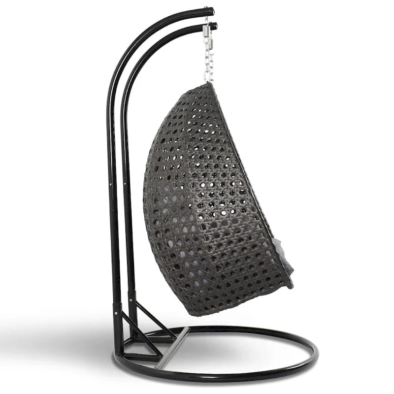 LeisureMod 2 Person Hanging Egg Chair with Stand - Outdoor/Indoor Rattan Wicker Patio Swing Hammock Lounger with Cushions – Image 25