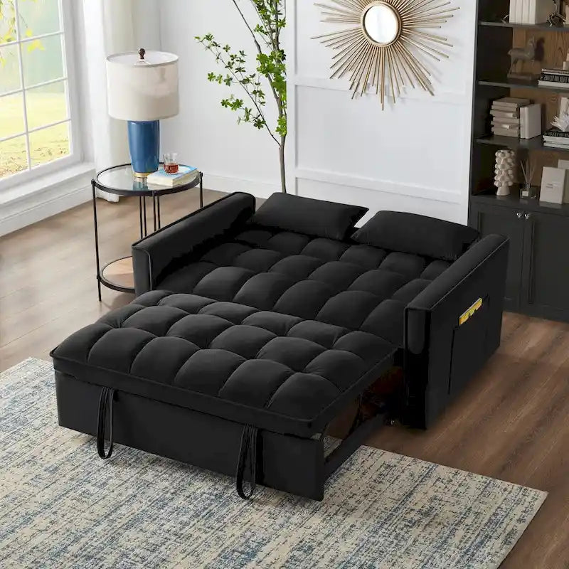 4 in1 Loveseat Sofa Bed with Armrests & Storage Pockets, Multi-Function Tufted Pull-out Sofa Bed with Adjustable Backrest – Image 58