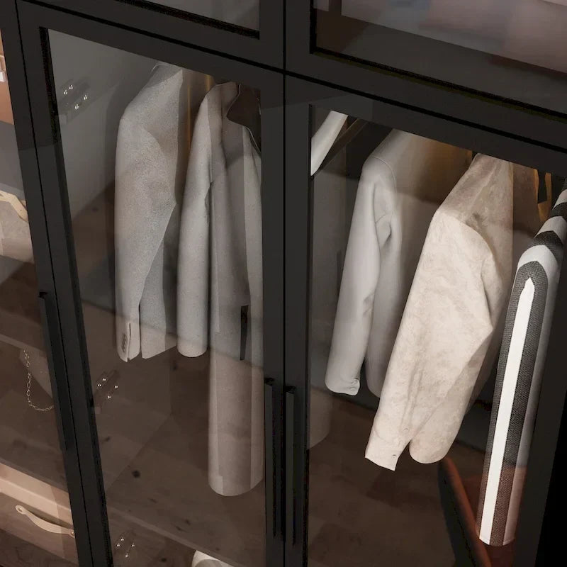 47.2 Wide Armoire LED Light All Glass Door Closet Cabinet Wardrobe – Image 35