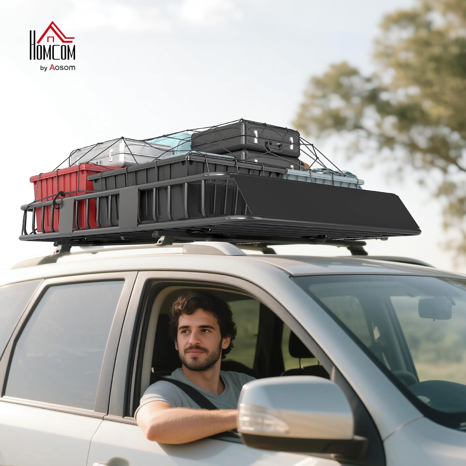 HOMCOM Porte-Bagage pour Voiture Galerie de Toit pour Voiture en métal réglable en Longueur de 109 à 162L cm Charge Max 100kg – Image 2