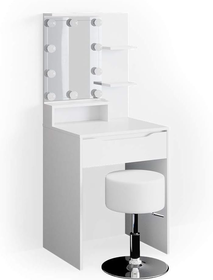 Vicco Coiffeuse Ruben, Blanc, 60 cm avec éclairage LED et Tabouret – Image 4