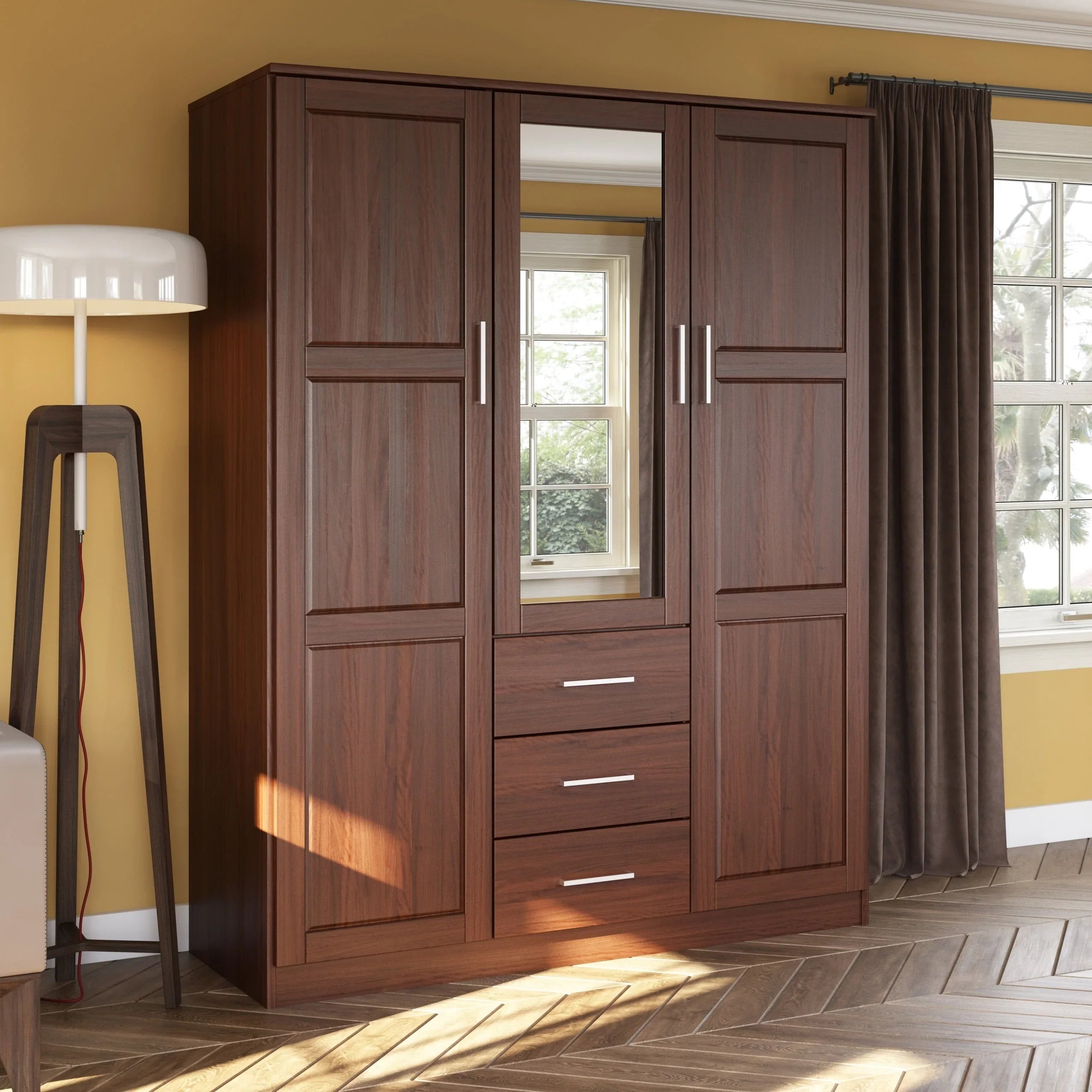 Palace Imports 100% Solid Wood Cosmo 3-Door Wardrobe Armoire with Solid Wood or Mirrored Doors – Image 29