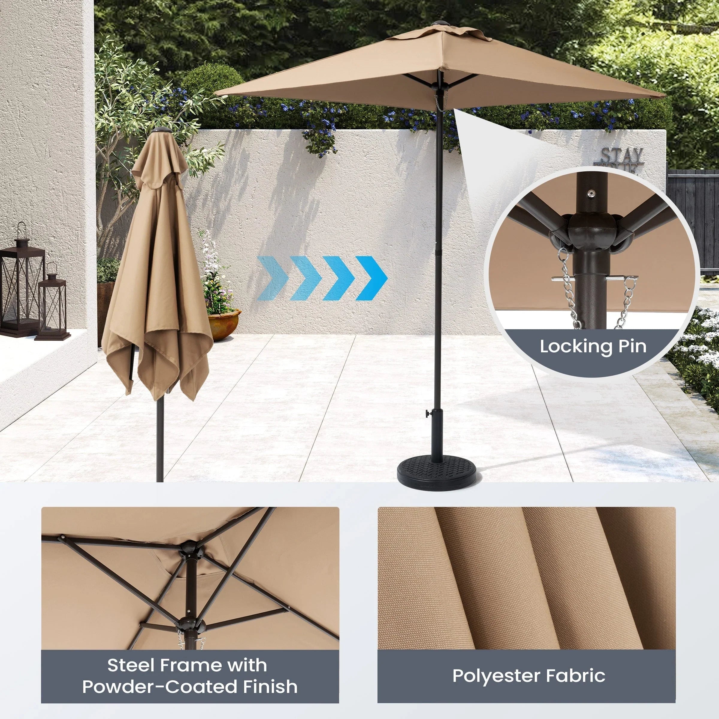 Pellebant 6 Piece Patio Set with Table, Umbrella and 4 Folding Chairs - 22.4Wx26.8Dx34.4H – Image 6