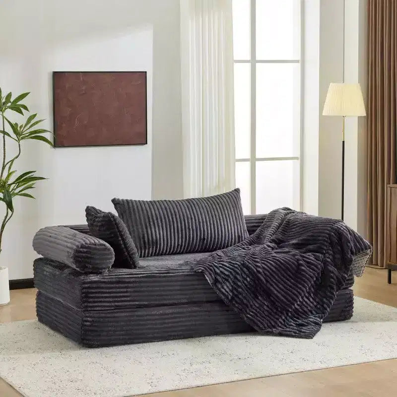 Dark Gray / Gray / Green / Sea Blue Corduroy Convertible Sleeper Sofa Bed, 2-Seater – Image 4