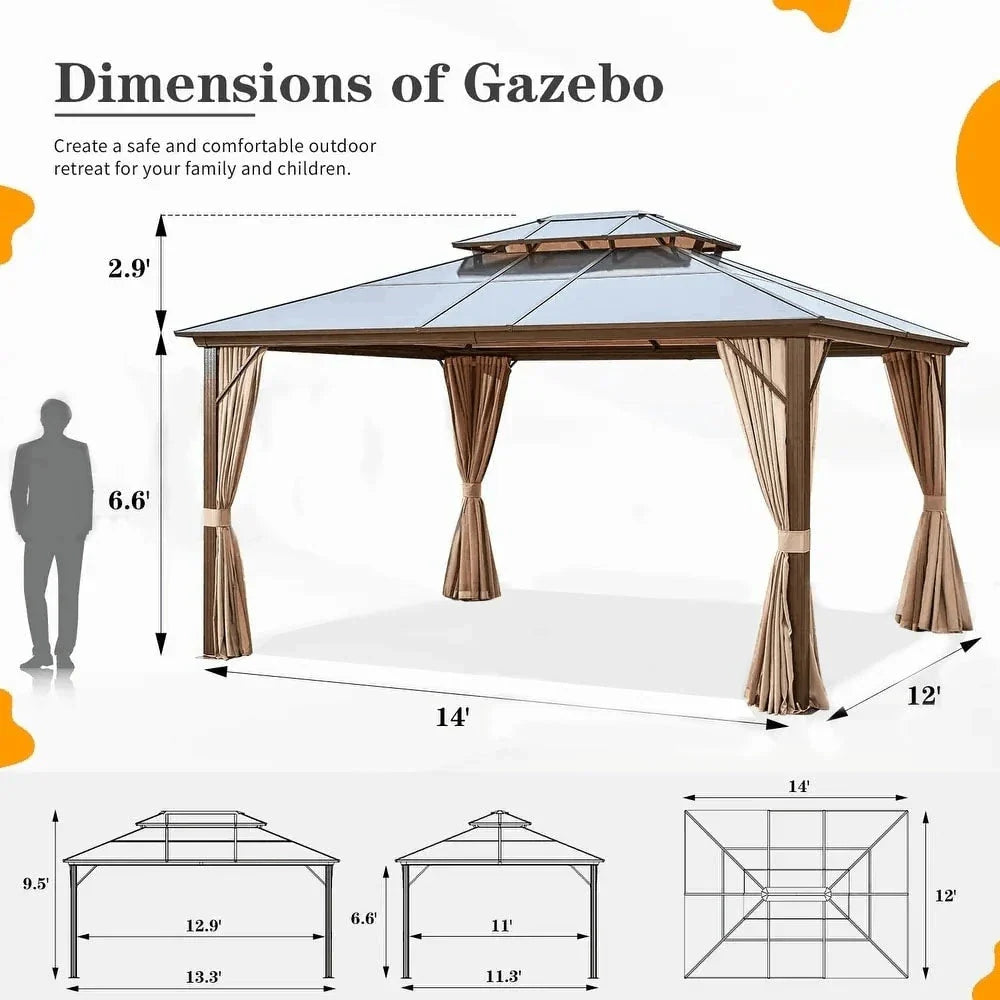 EROMMY Hardtop Gazebo,Outdoor Pergola with Double Roof & Netting & Curtains,Heavy Duty Canopy for Patio, Backyard, Pool party – Image 52