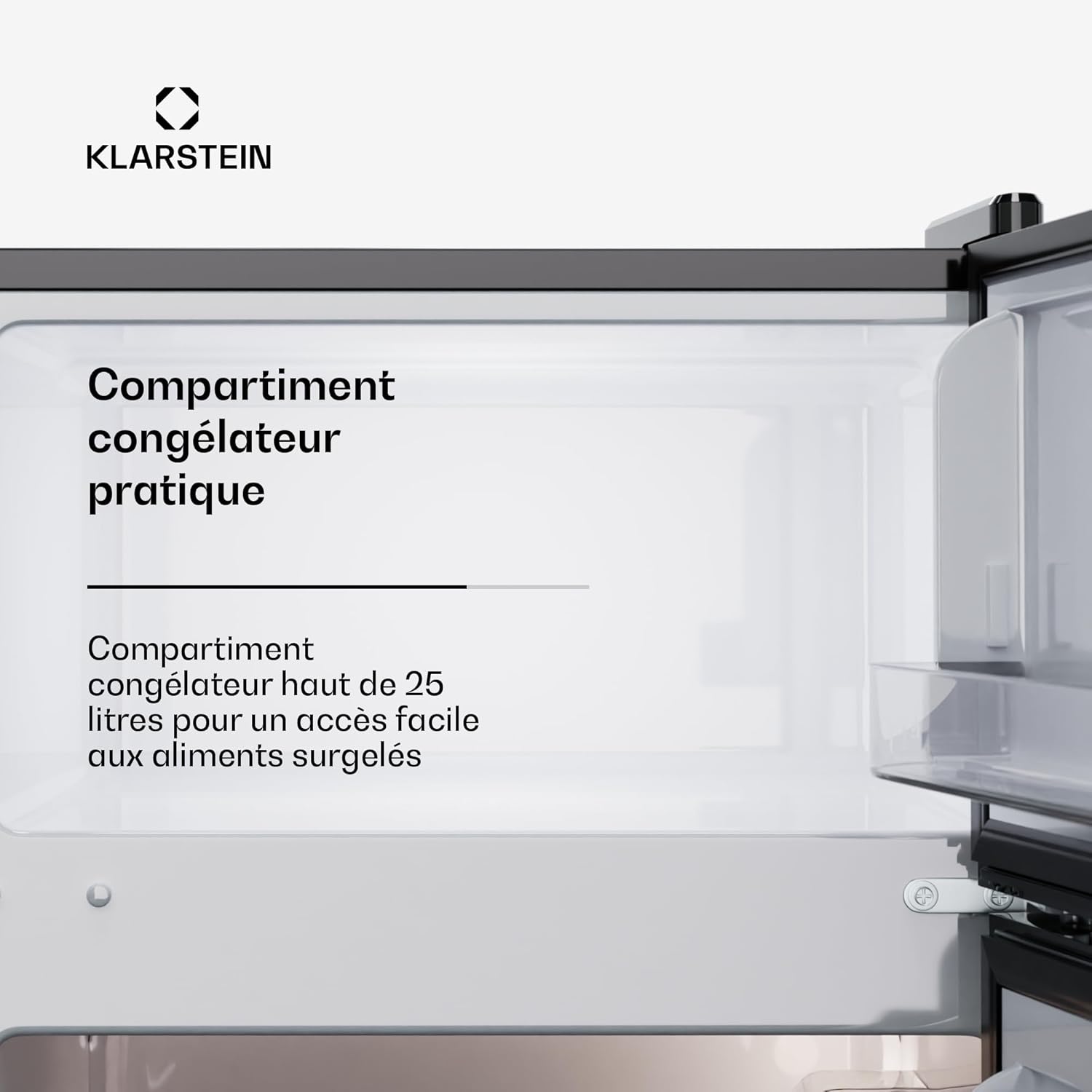 KLARSTEIN Big Daddy Cool - Frigo réfrigérateur, réfrigérateur combiné, Compartiment bouteilles, Bac légumes, Eclairage intérieur, Look moderne, Nettoyage facile, Pieds réglables, 86 L - Argent – Image 4